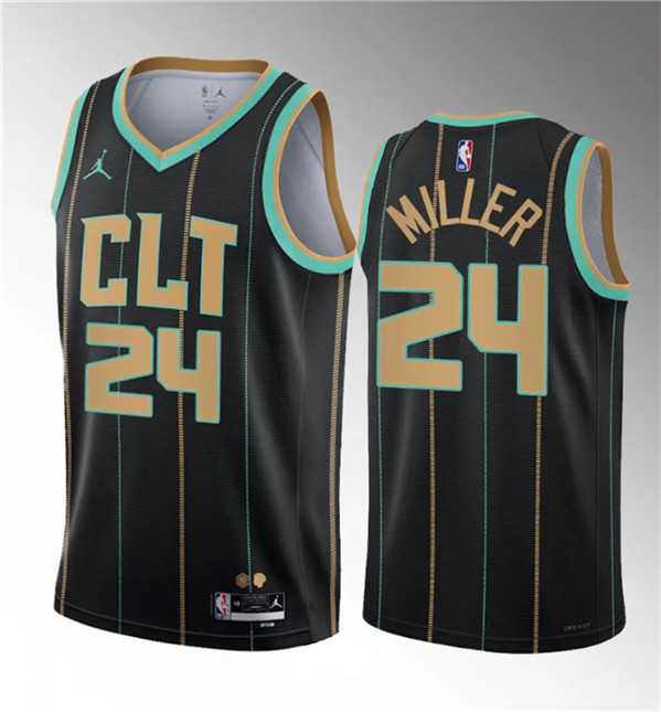 Men%27s Charlotte Hornets #24 Brandon Miller Black 2023 Draft City Edition Stitched Basketball Jersey